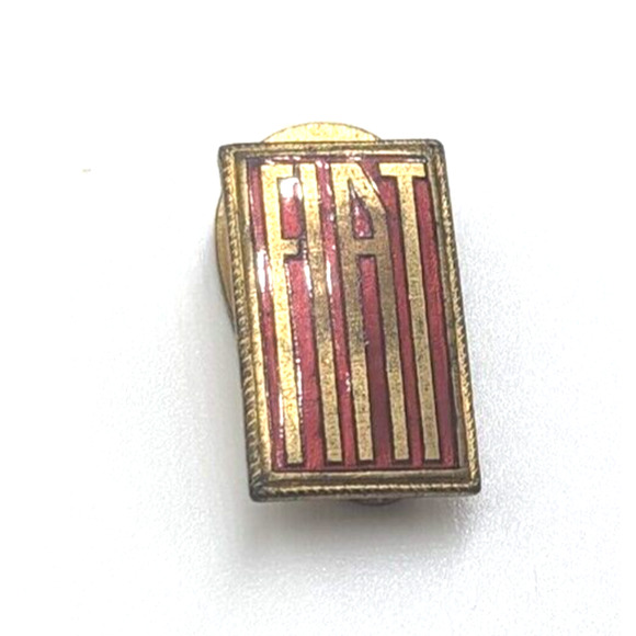 VTG Fiat Italian Automobile Red Gold Tone Enamel Lapel Button Hole Badge Milano - Picture 1 of 8